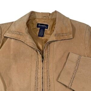 Denim & Co. L Tan Leather Jacket Whipstitch Zip Up Western Boho A73621